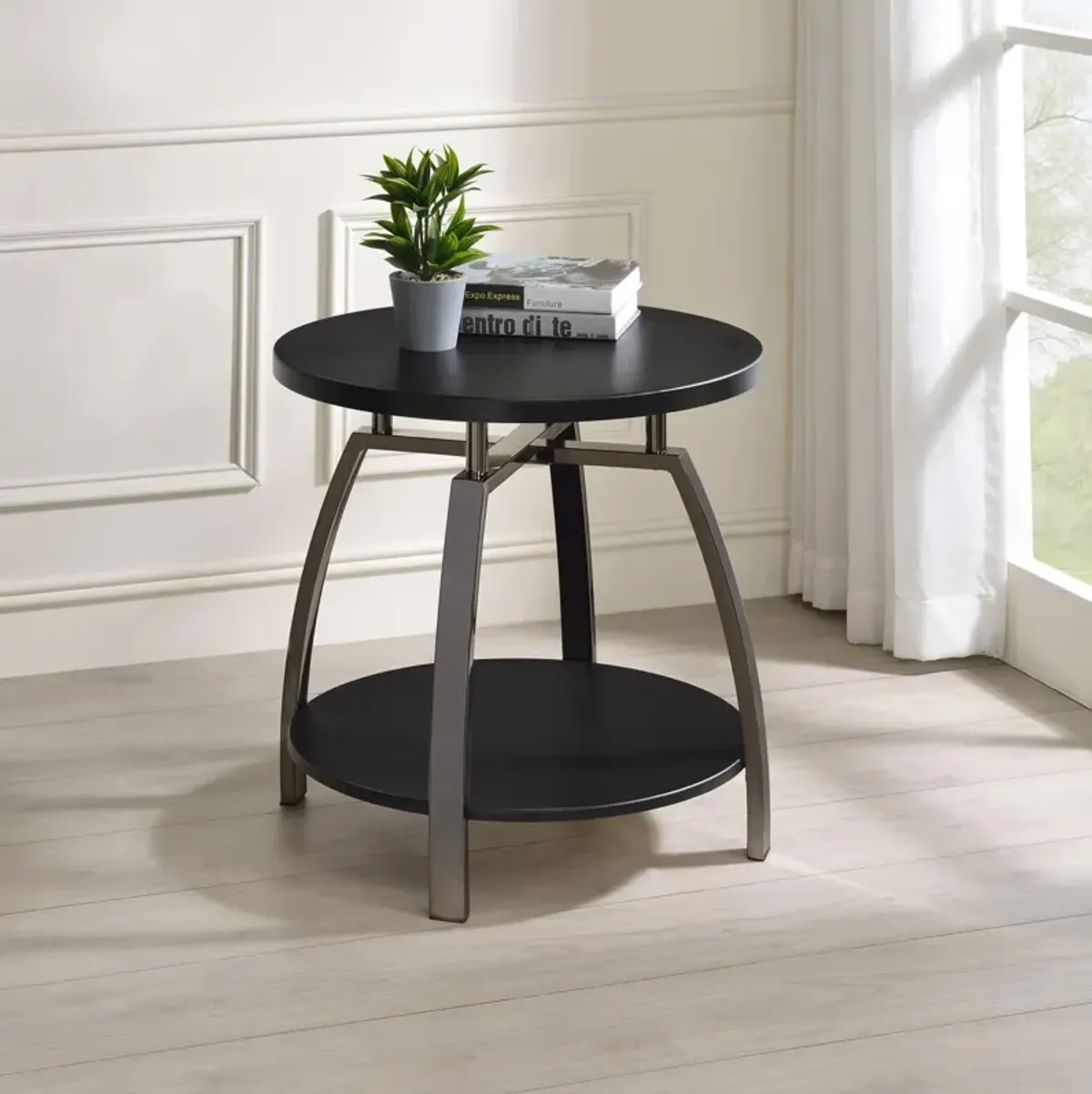 Coaster Dacre Round Engineered Wood Top Side End Table Dark Grey