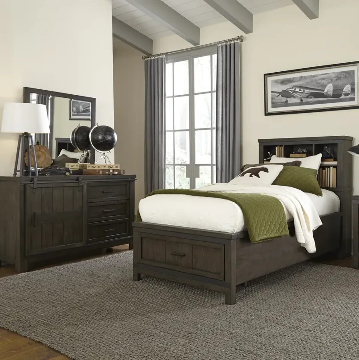 Kids/Teens Complete Twin Bedroom Set - Bookcase Bed, Dresser & Mirror - Thornwood Hills