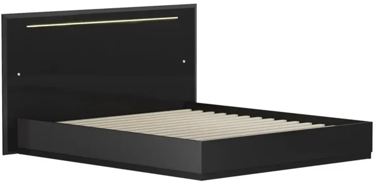 Chintaly Florence Modern Gloss Black Queen Bed with Led Lighting