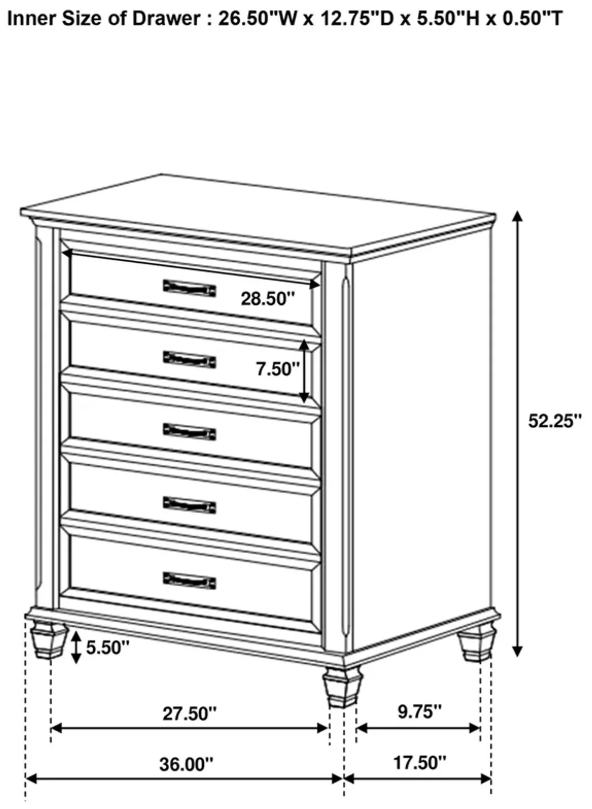 Coaster Franco 5-Drawer Bedroom Chest Distressed White