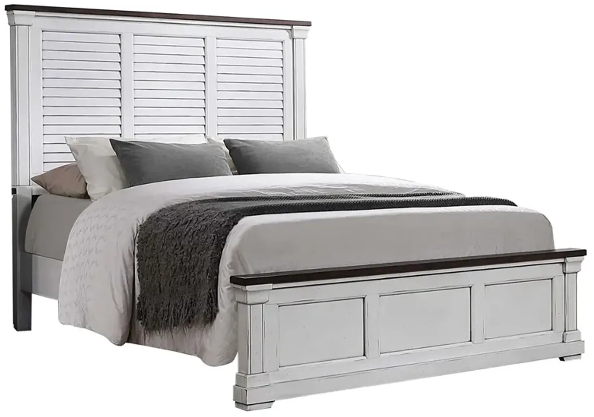 Coaster Hillcrest Wood King Panel Bed Distressed White