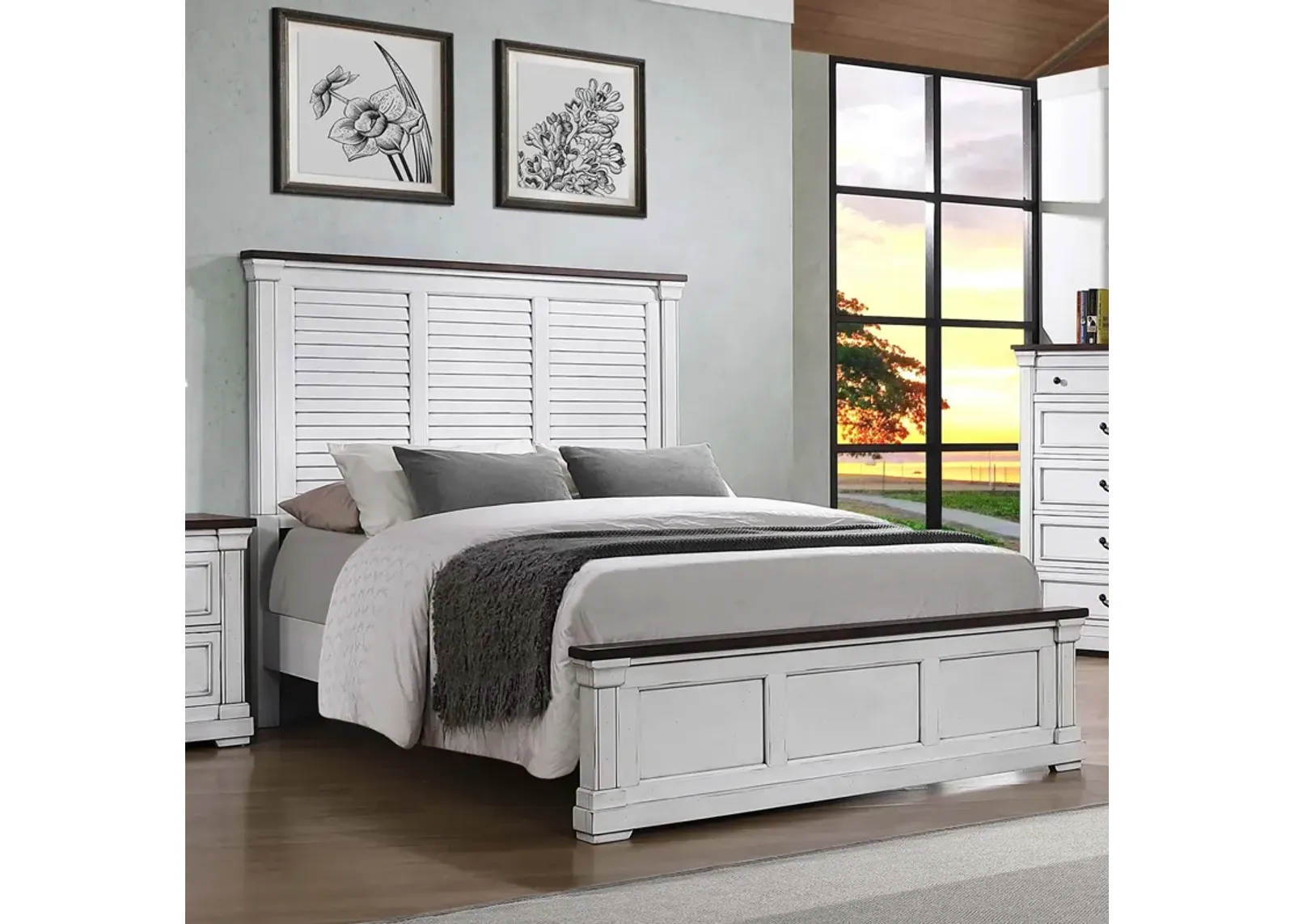 Coaster Hillcrest Wood King Panel Bed Distressed White