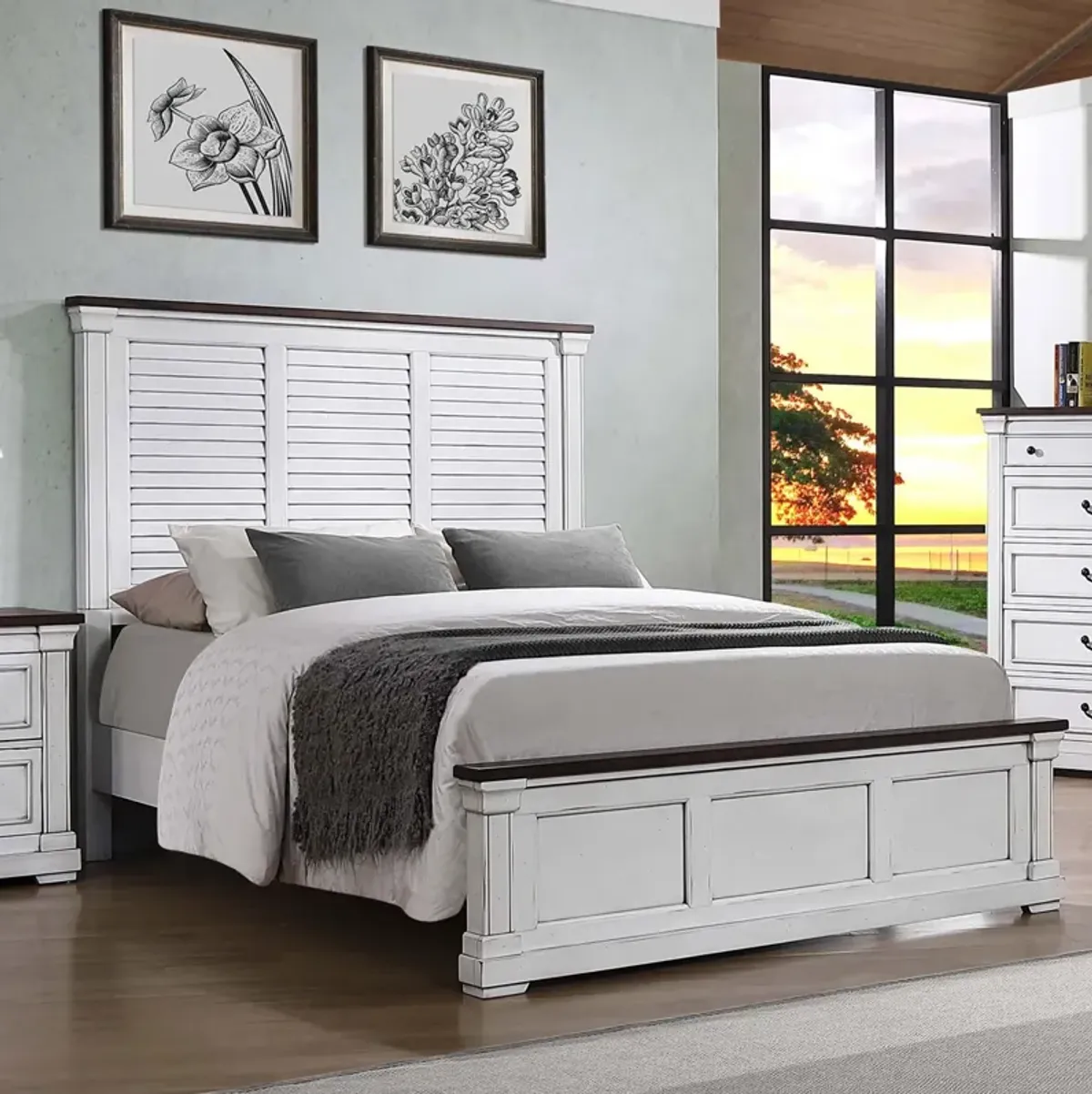 Coaster Hillcrest Wood King Panel Bed Distressed White