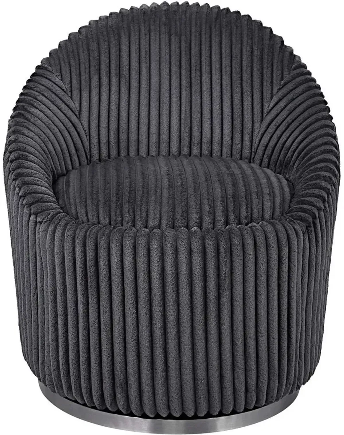 Uttermost Crue Gunmetal & Stainless Steel Fabric Swivel Barrel Chair