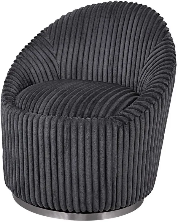 Uttermost Crue Gunmetal & Stainless Steel Fabric Swivel Barrel Chair