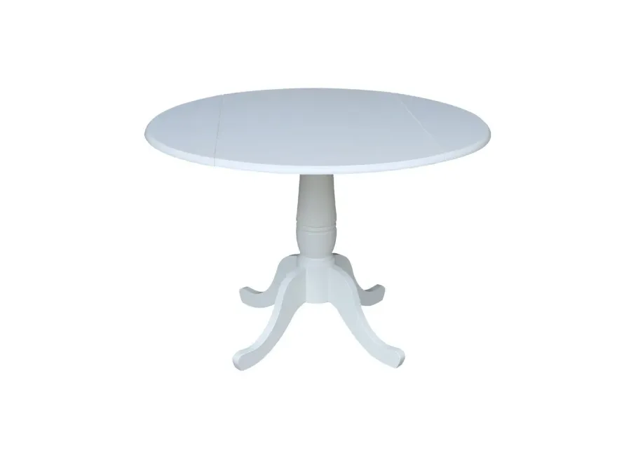 DINING ESSENTIALS 42 INCH DROP LEAF PEDESTAL TABLE TOP WITH 30 INCH TRADITIONAL PEDESTAL BASE IN PURE WHITE