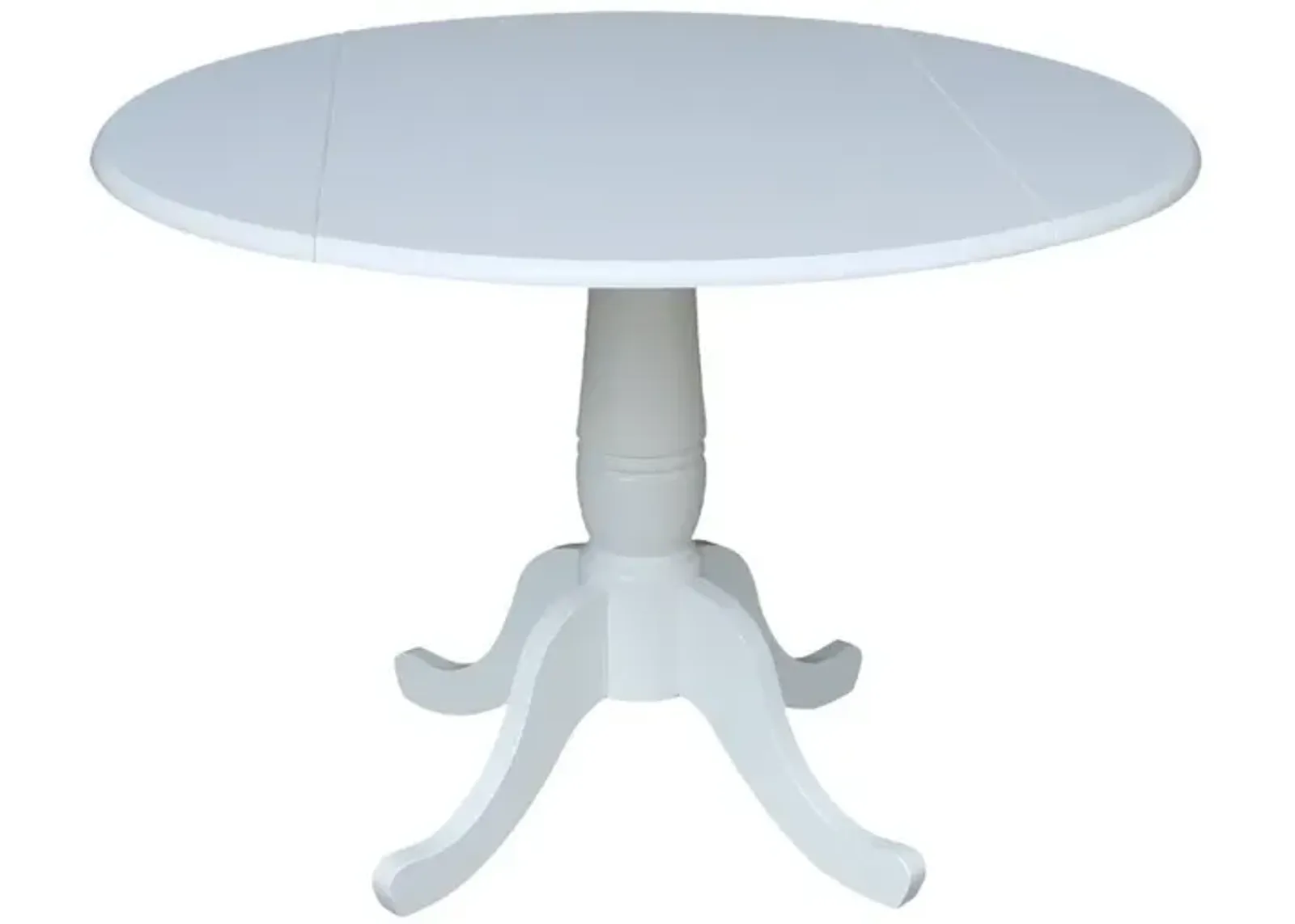 John Thomas Dining Essentials 42 Inch Drop Leaf Pedestal Table Top with 30 Inch Traditional Pedestal Base in Pure White