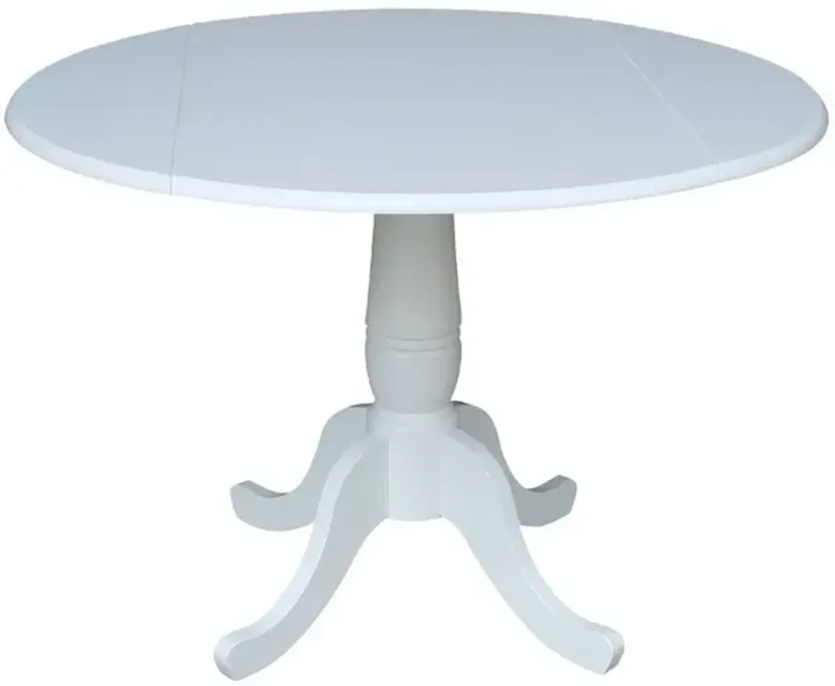 John Thomas Dining Essentials 42 Inch Drop Leaf Pedestal Table Top with 30 Inch Traditional Pedestal Base in Pure White