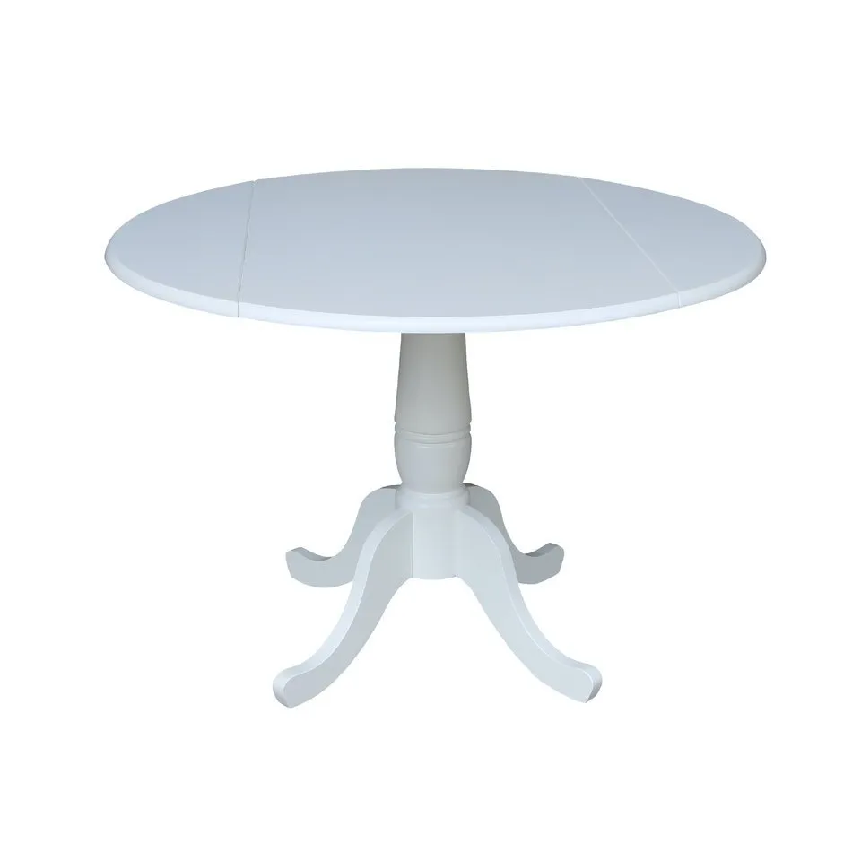 DINING ESSENTIALS 42 INCH DROP LEAF PEDESTAL TABLE TOP WITH 30 INCH TRADITIONAL PEDESTAL BASE IN PURE WHITE