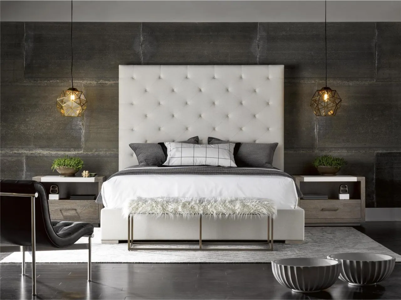 MODERN BRANDO WALTZ/QUARTZ UPHOLSTERED CALIFORNIA KING BED