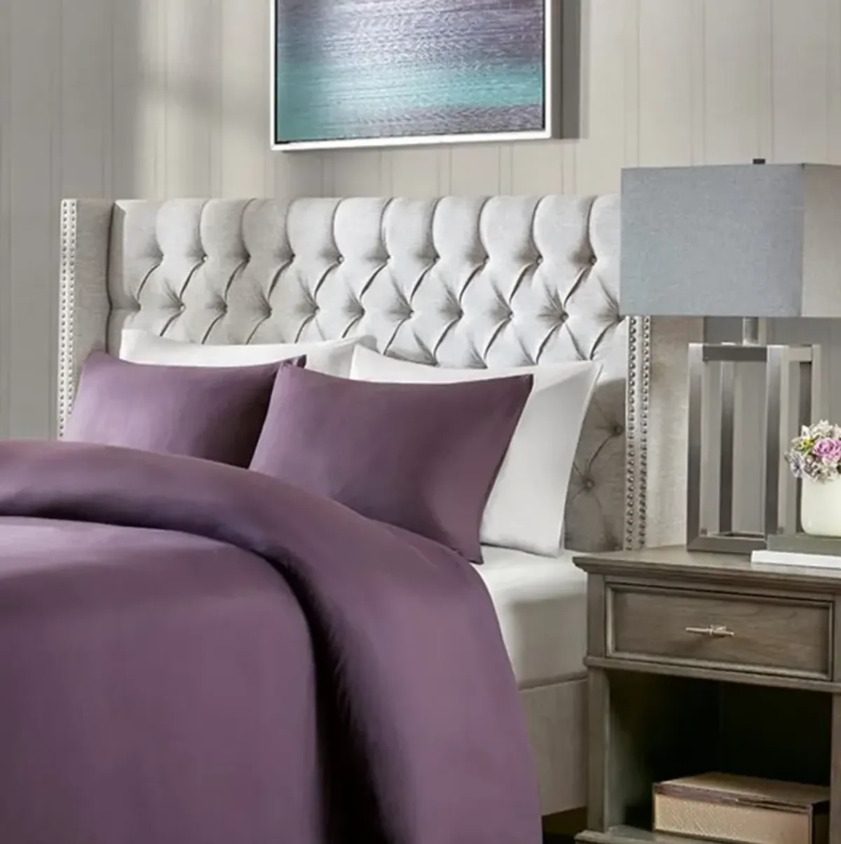 Olliix Madison Park Queen Grey Amelia Upholstery Headboard