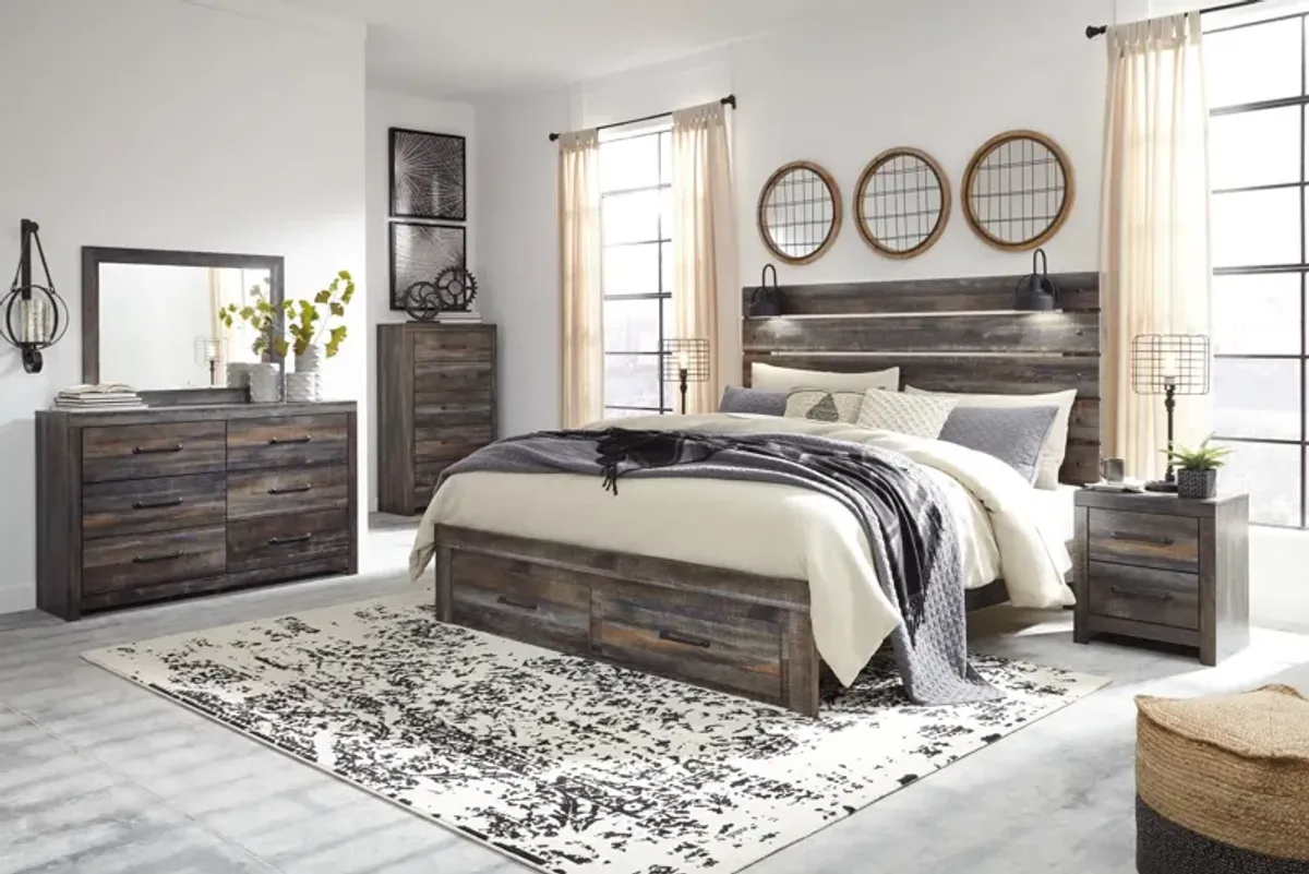 Ashley Drystan Brown King Panel Bed with Footboard Storage