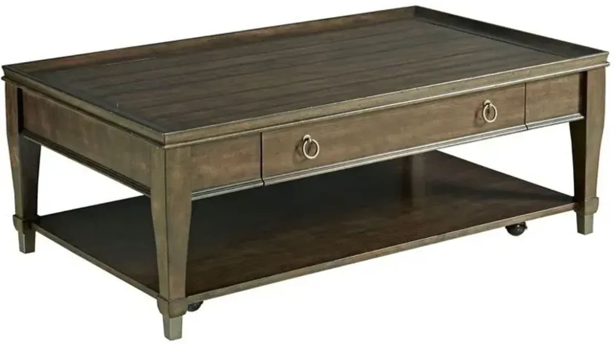 Hammary Elegant Rectangular Coffee Table with Drawers in Rustic Mahogany