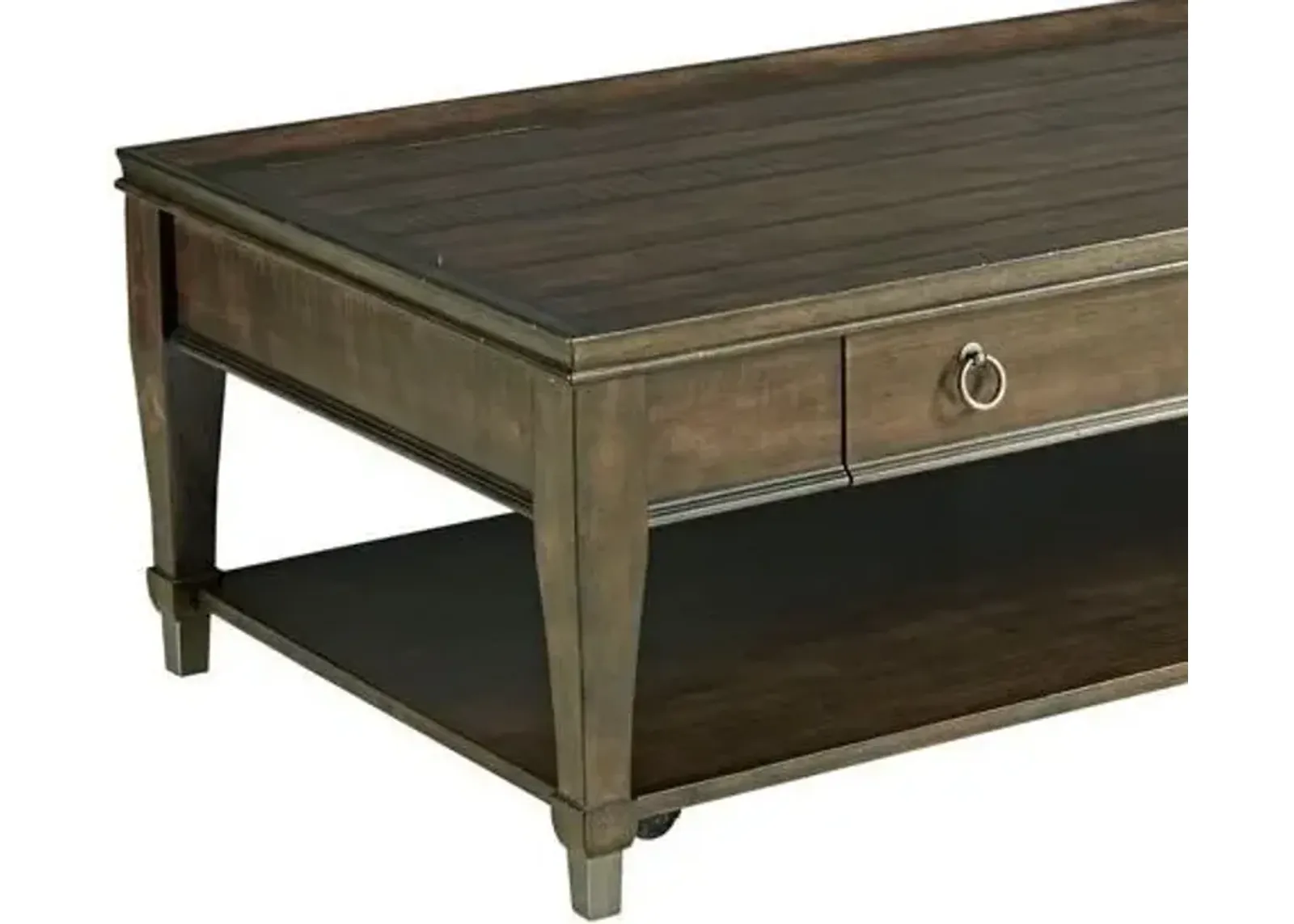 Hammary Elegant Rectangular Coffee Table with Drawers in Rustic Mahogany