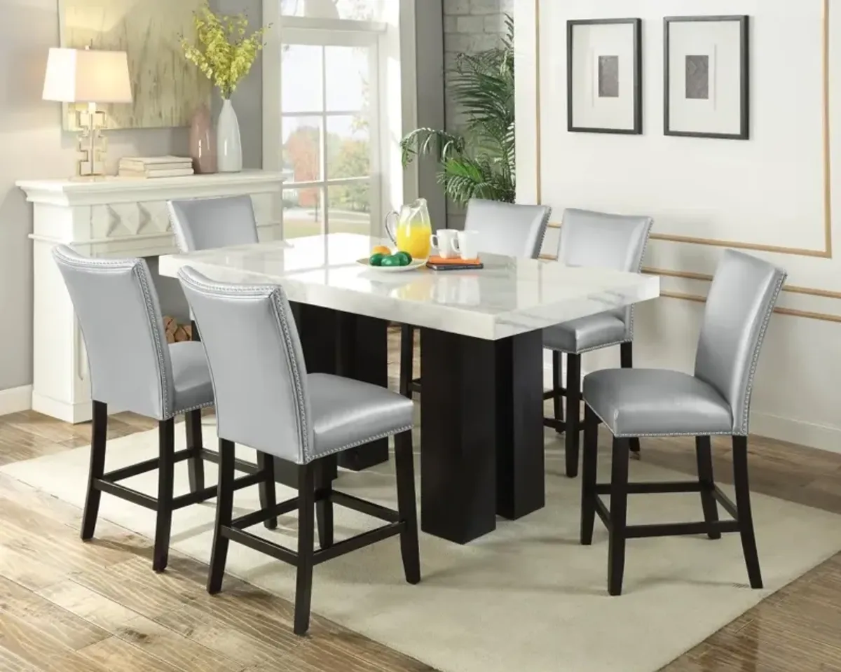 Steve Silver Rectangle 7-Piece Camila Counter-Height Table & 6 Blue Velvet Counter Chairs