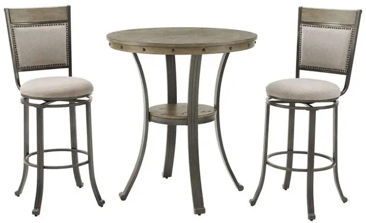 Powell Franklin 3-Piece Pewter Bar Stools & Table Set