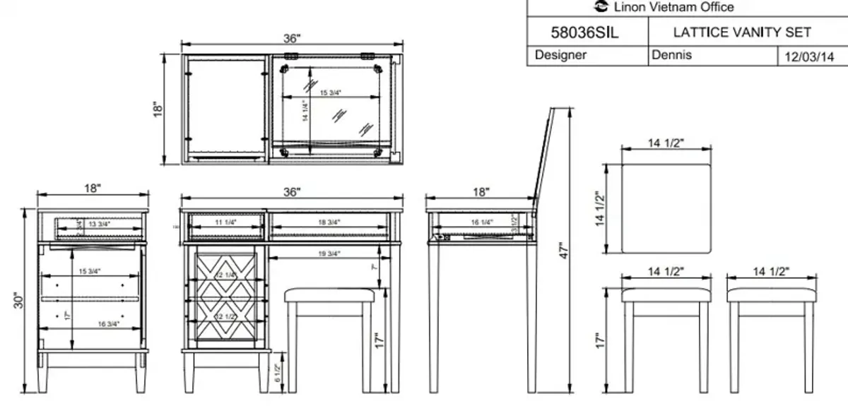 Linon Lattice Vanity Set