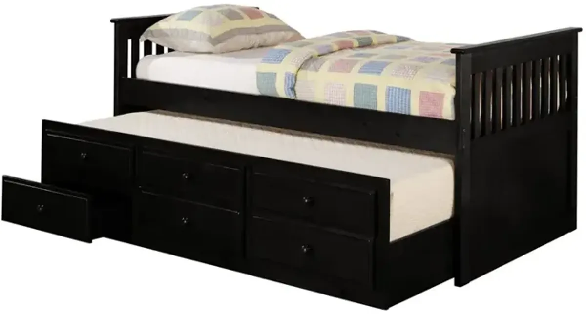 Rochford 3-Drawer Twin Bed With Captains Trundle Black