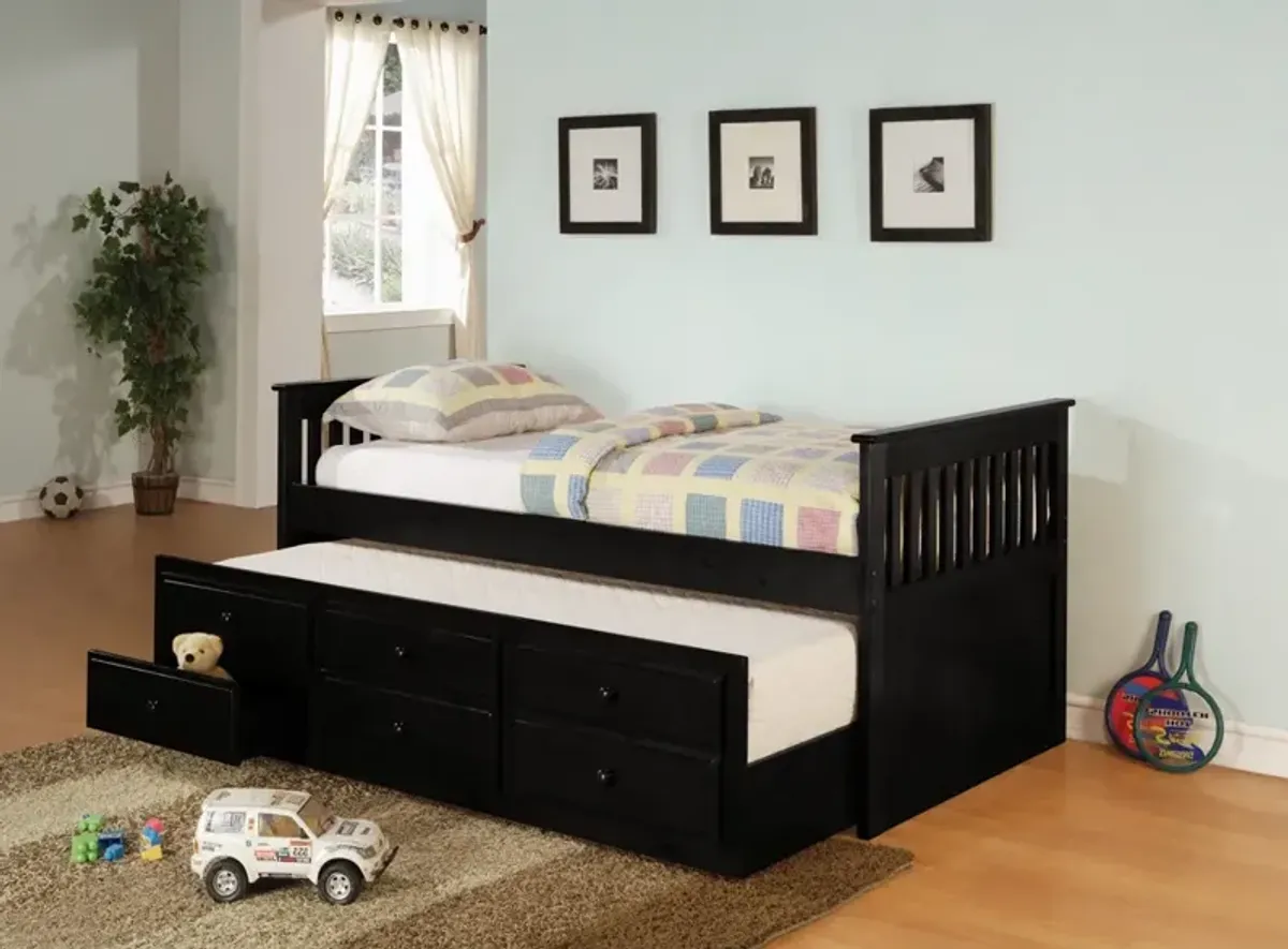 Rochford 3-Drawer Twin Bed With Captains Trundle Black