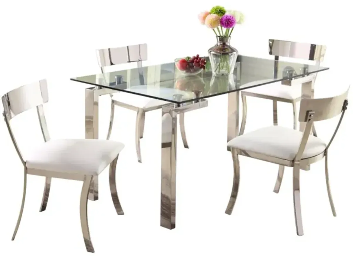 Chintaly 5-Piece Cristina Contemporary Dining Set with Glass Table & Upholstered Chairs