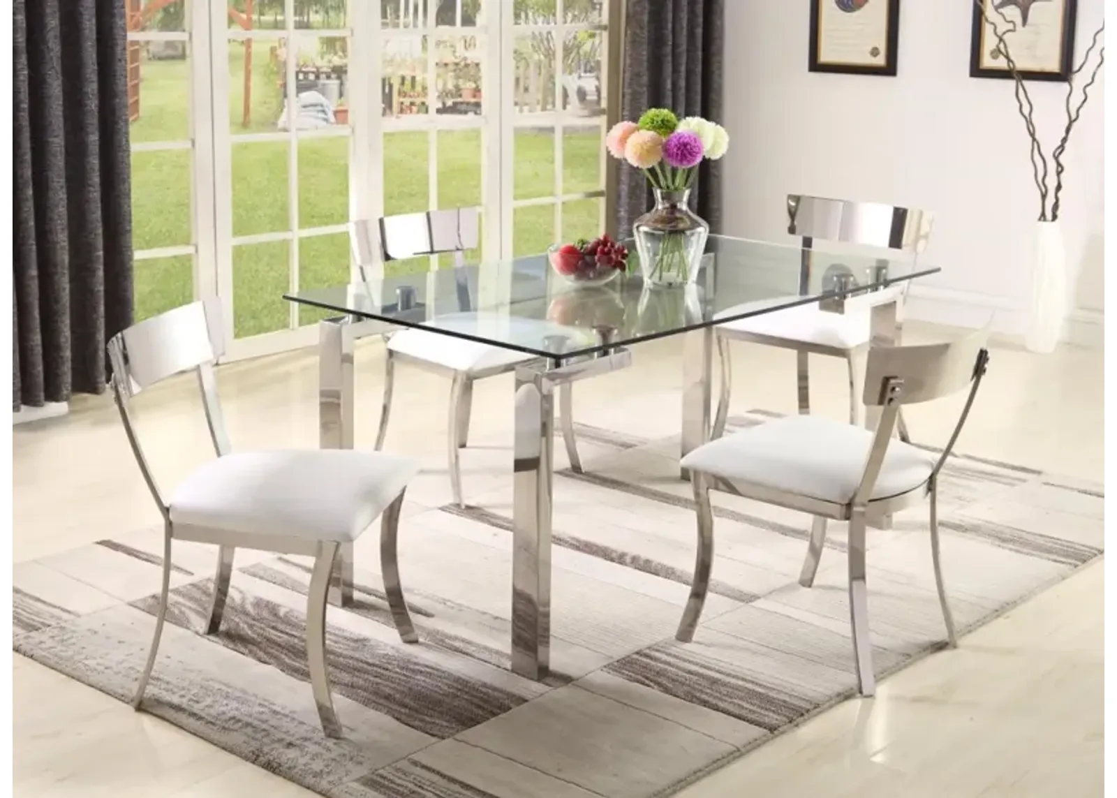 Chintaly 5-Piece Cristina Contemporary Dining Set with Glass Table & Upholstered Chairs