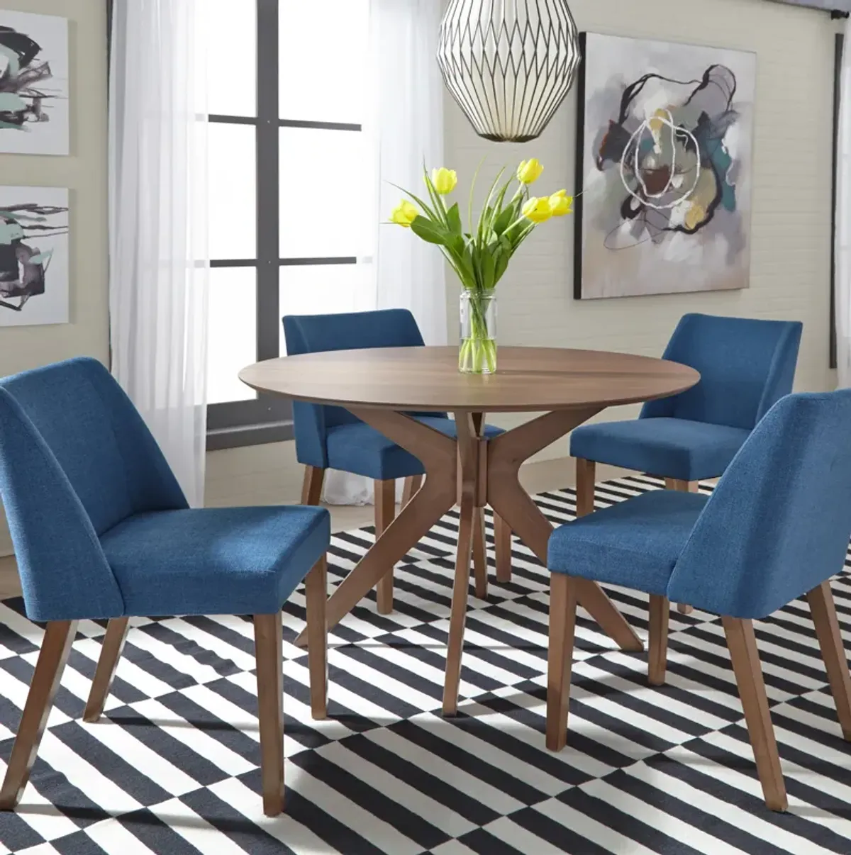 Liberty Furniture Space Savers 5-Piece Blue/Satin Walnut Pedestal Casual Dining Table Set