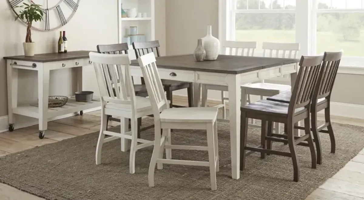 9-Piece Cayla Counter Table & 8 Counter Chairs In Brown/White