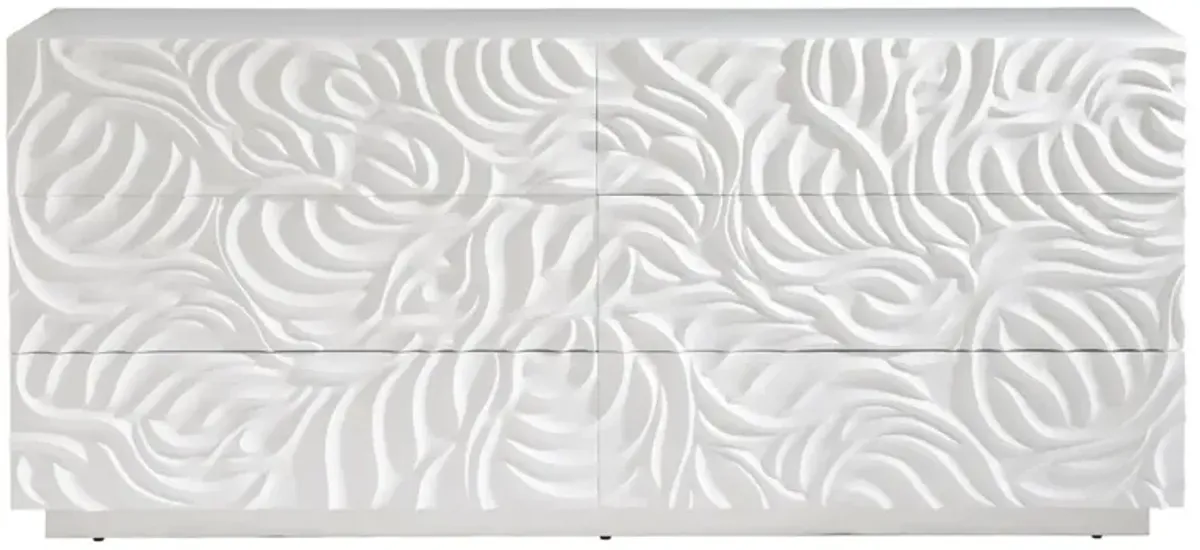 Bernhardt Alia 6-Drawer White Dresser with Carved Design Drawer Fronts