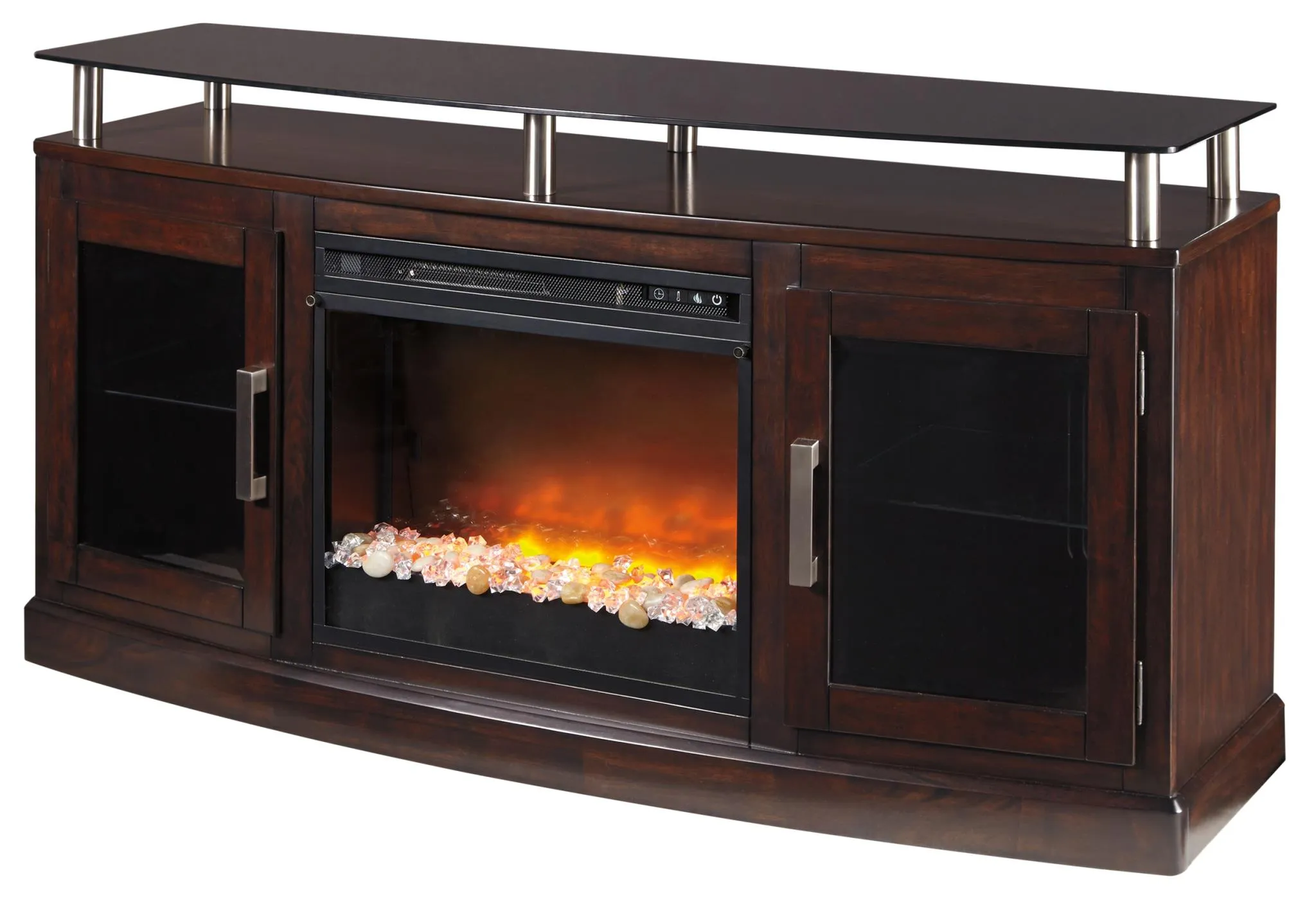 CHANCEEN 60" TV STAND WITH ELECTRIC FIREPLACE DARK BROWN SIGNATURE DESIGN