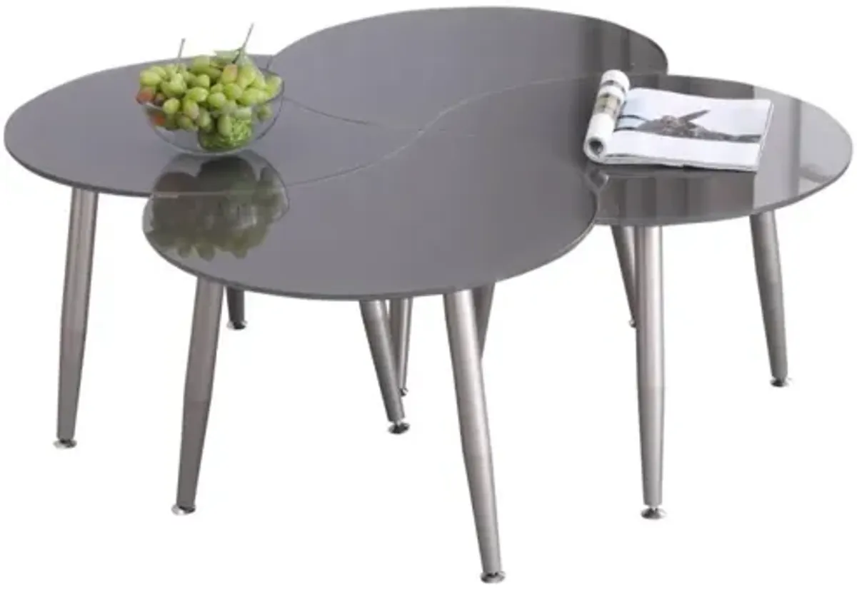 Chintaly Grey Contemporary Shaped-Top Glass Cocktail Table