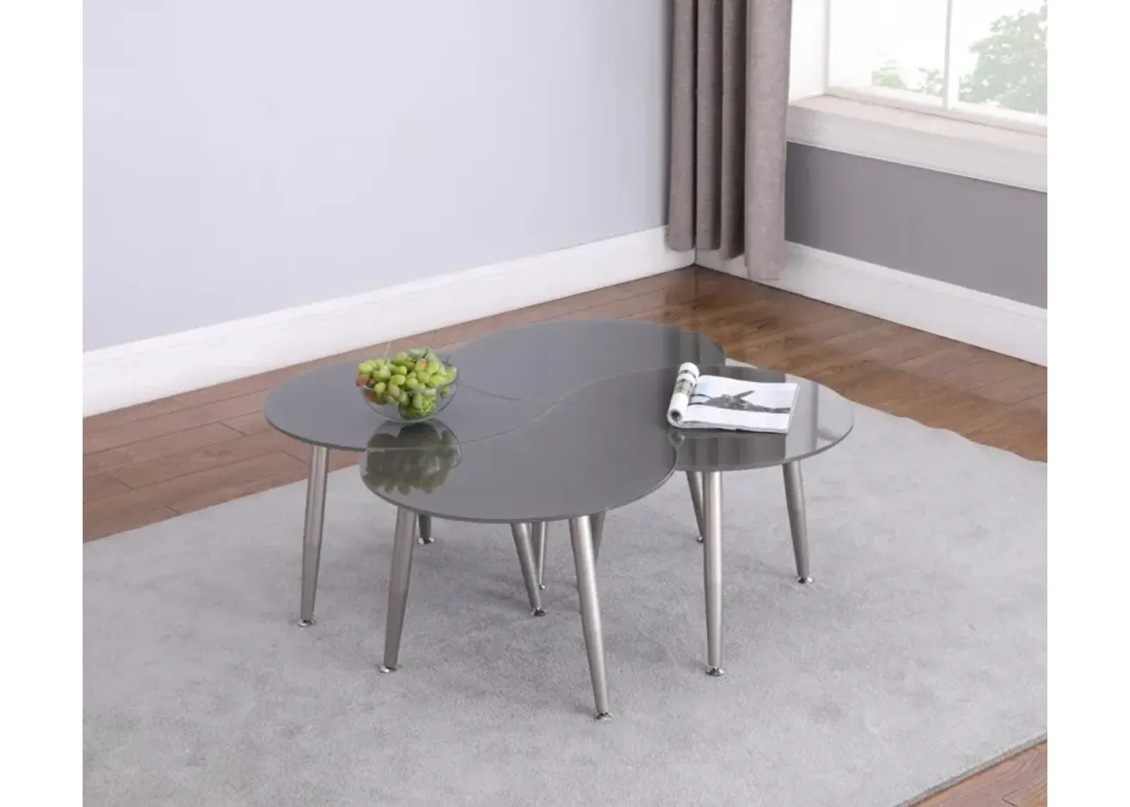 GREY CONTEMPORARY SHAPED-TOP GLASS COCKTAIL TABLE