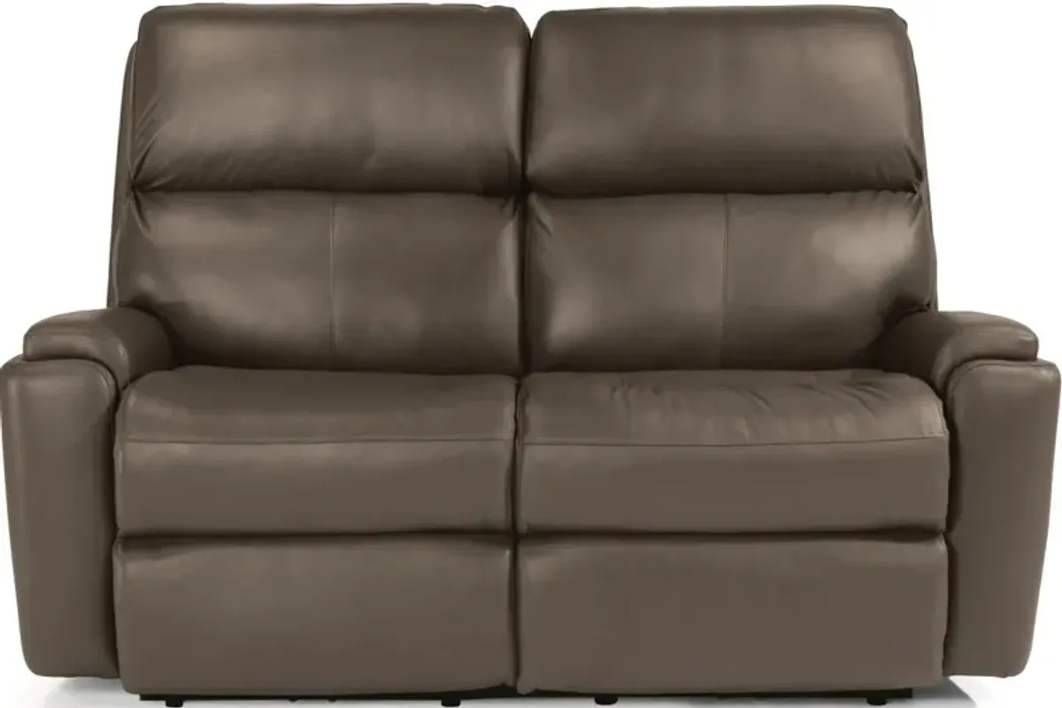 Flexsteel Rio Dark Stone Power Reclining Leather Loveseat with Power Headrests