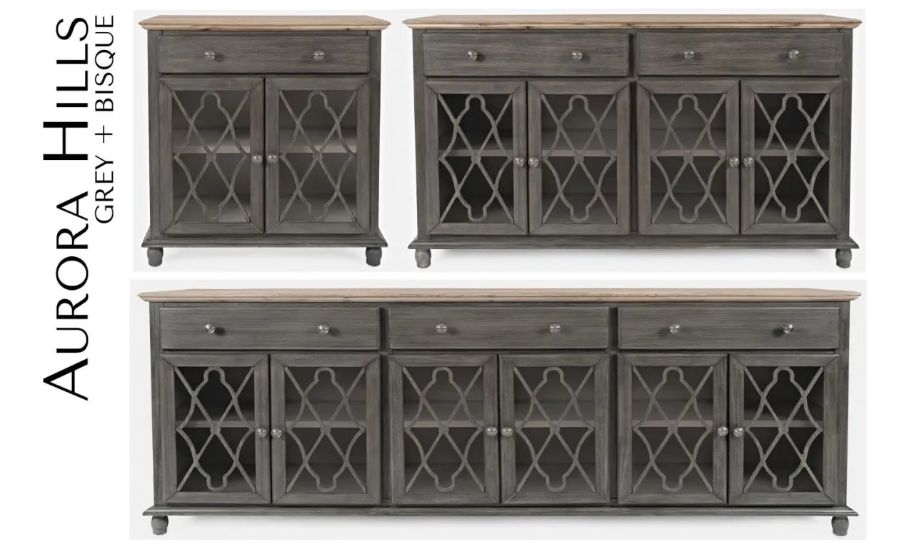 AURORA HILLS 6 DOOR ACCENT CHEST BRUSHED GREY|BISQUE