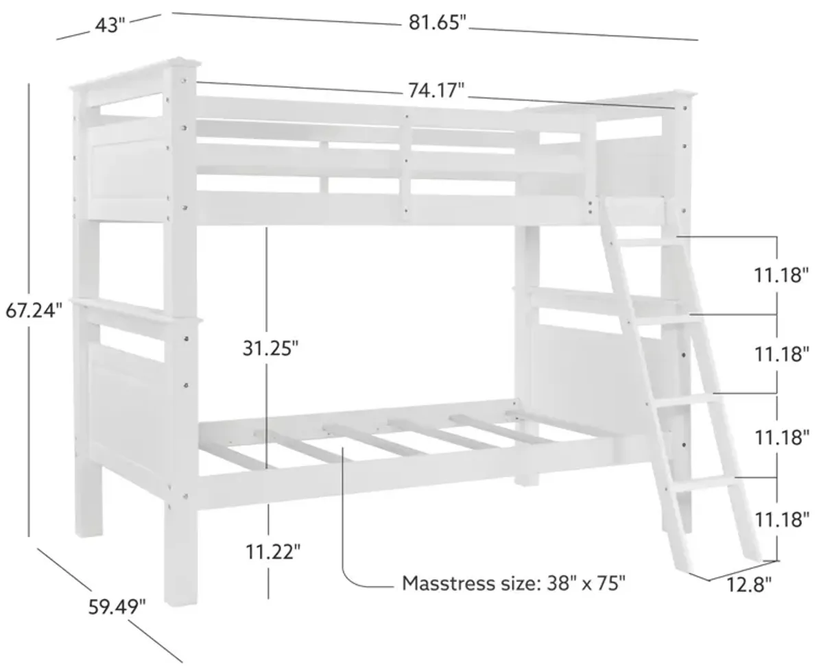 Kids/Teens Beckett White Twin Over Twin Bunk Bed