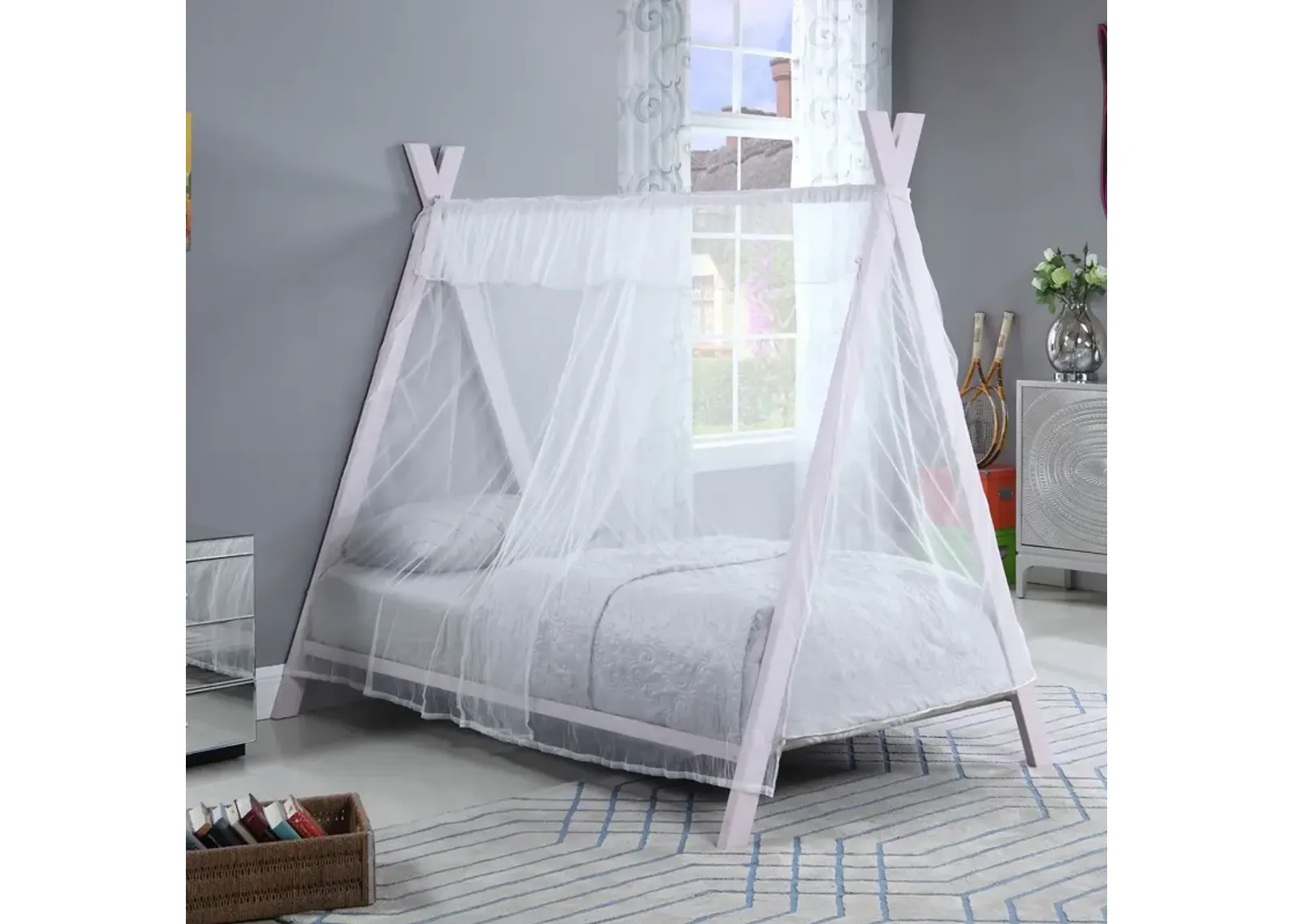 Coaster Fultonville Metal Twin Tent Bed Pink