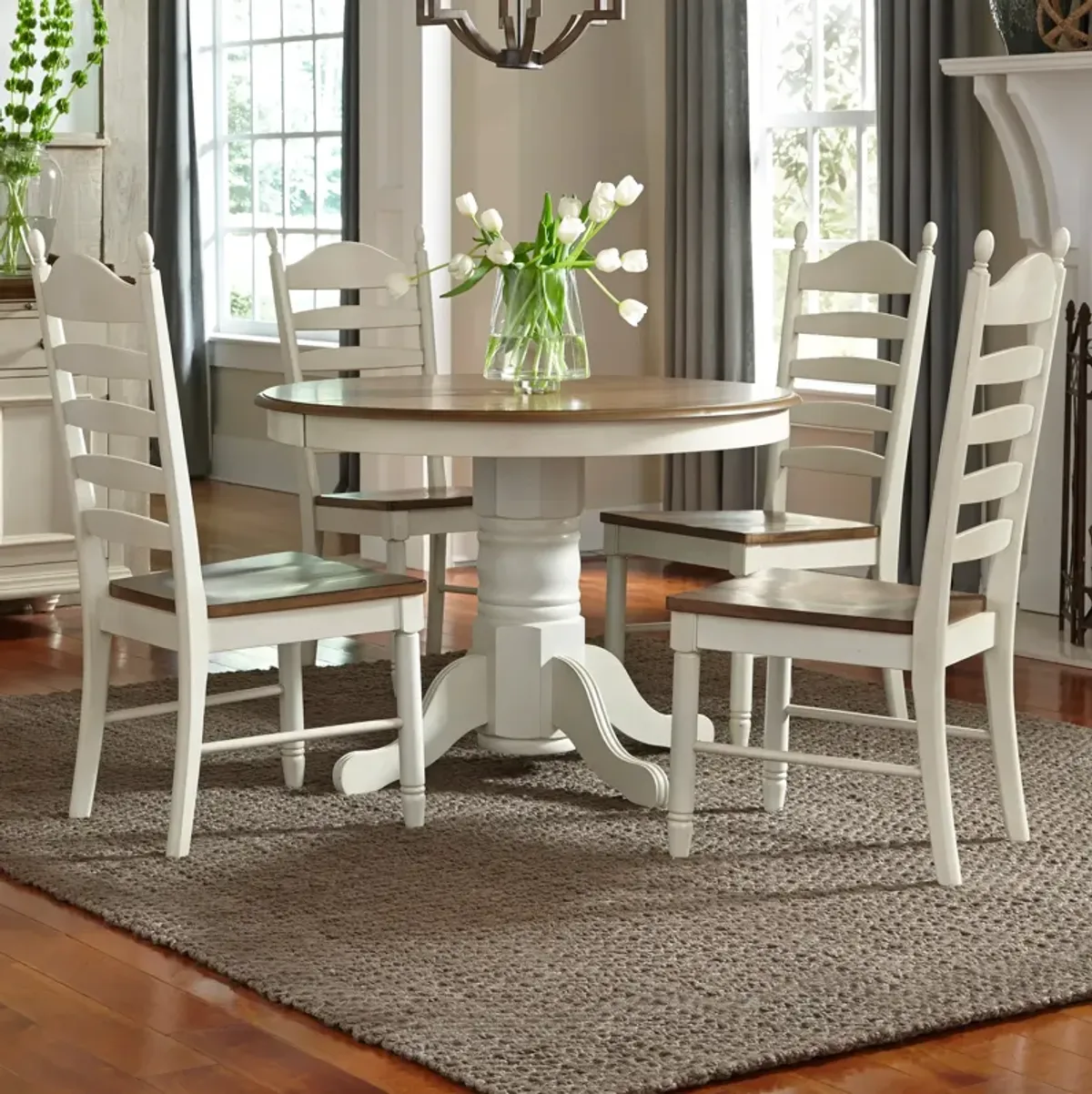 Liberty Furniture Springfield 5-Piece Two-Tone Pedestal Casual Dining Table Set