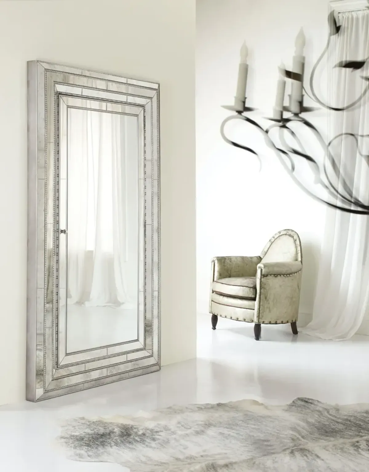 Hooker Furniture Melange Glamour Floor Mirror with Jewelry Armoire Storage