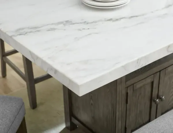 Steve Silver Grayson Counter-Height 6-Piece White Marble Table With 4 Chairs & Bench Set In Driftwood