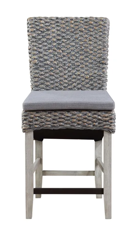 QUINCY COASTAL SEAGRASS COUNTER HEIGHT DINING BARSTOOLS WITH CUSHION - GREY