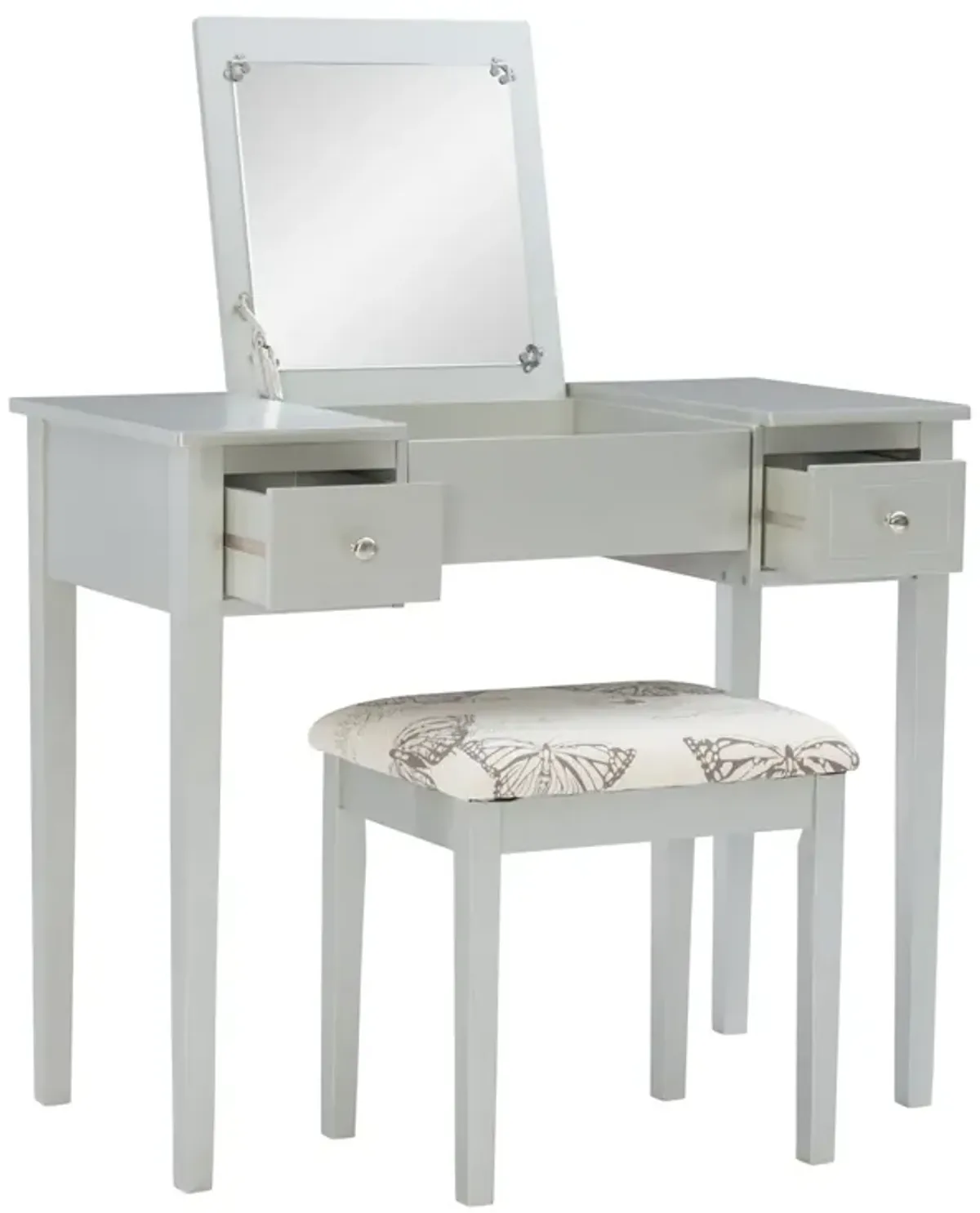 Linon Silver Butterfly Vanity & Stool