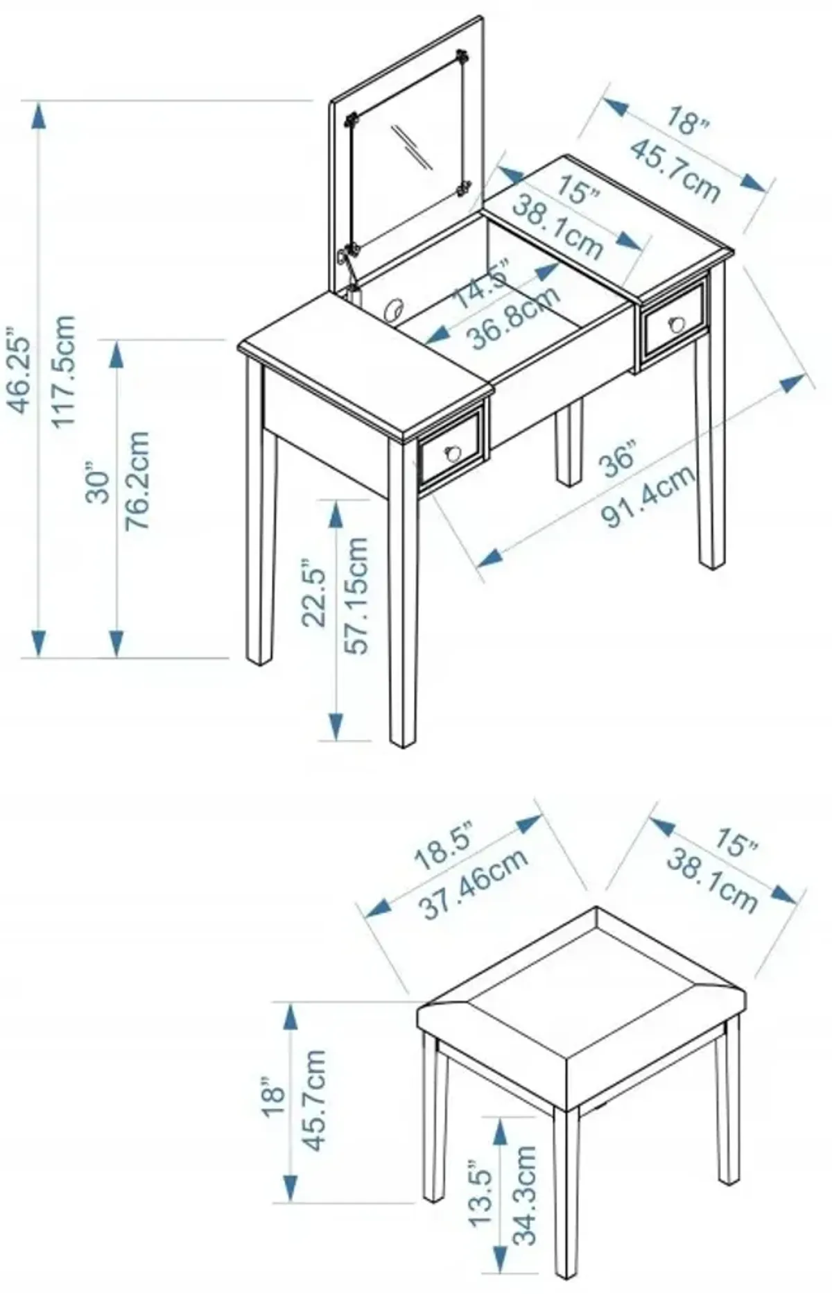 Linon Silver Butterfly Vanity & Stool