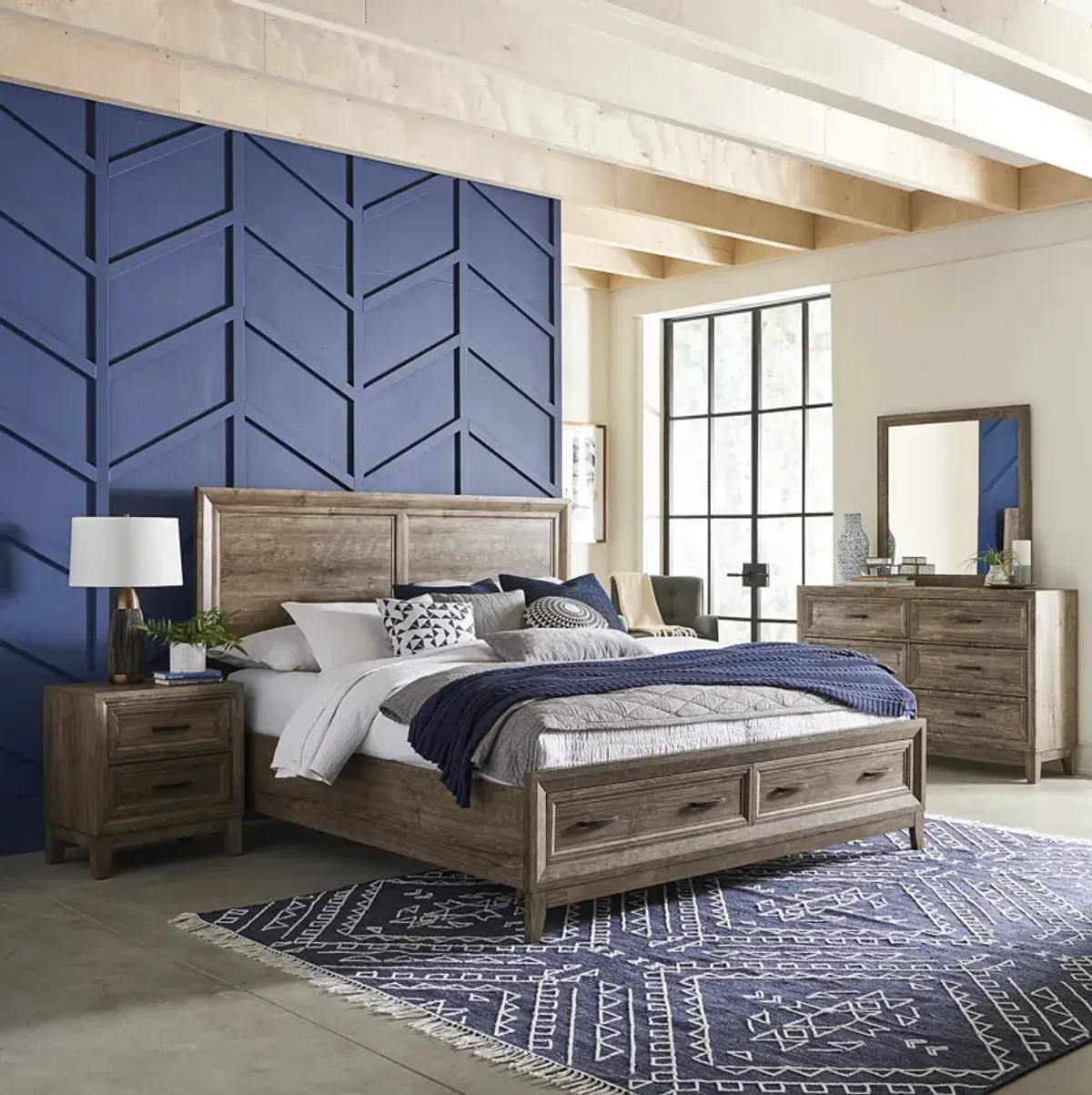 Liberty Furniture Complete King Bedroom Set Storage Bed, Dresser, Mirror & Nightstand Ridgecrest