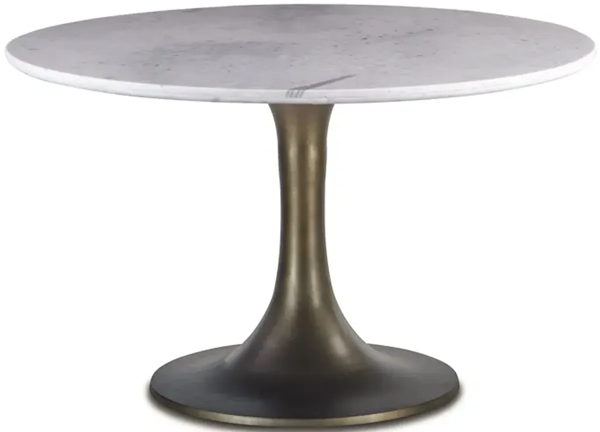 Palm Springs Natural White Marble Dining Table With Bronze Tulip Base