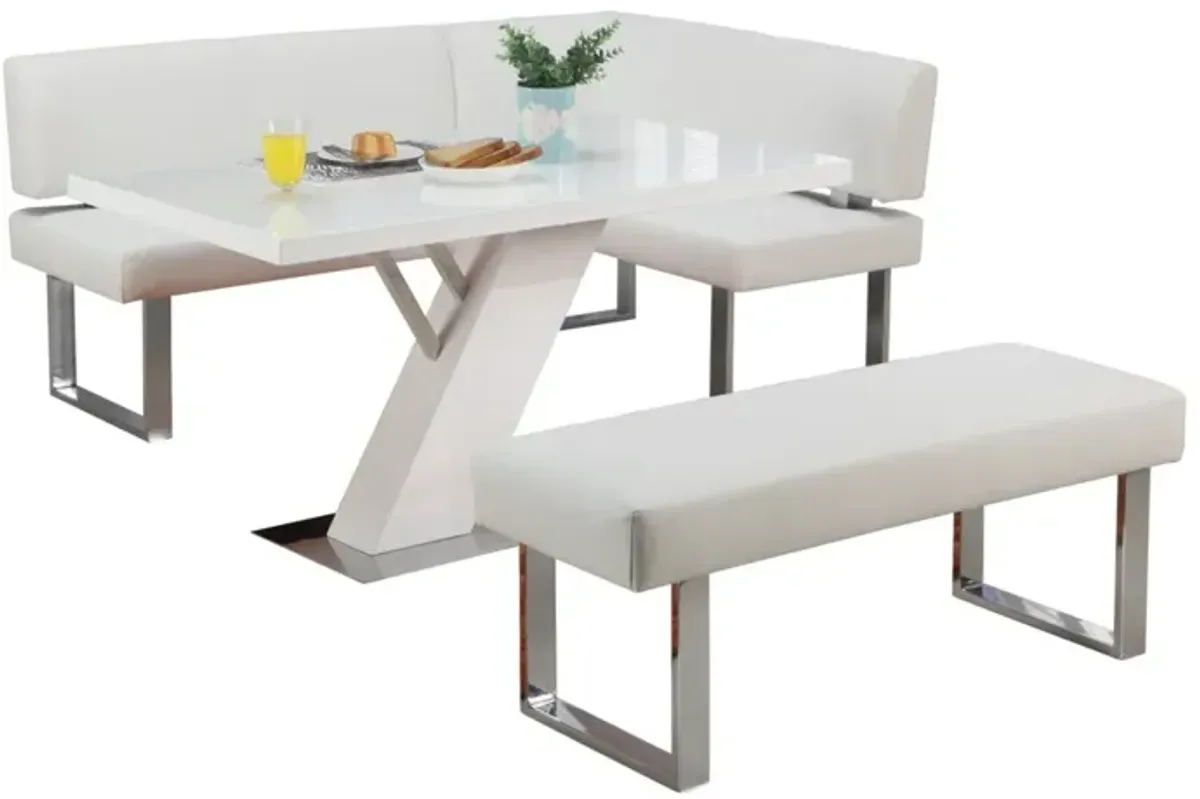Chintaly Linden Contemporary Dining Set with White Gloss Table Upholstered Bench & Nook