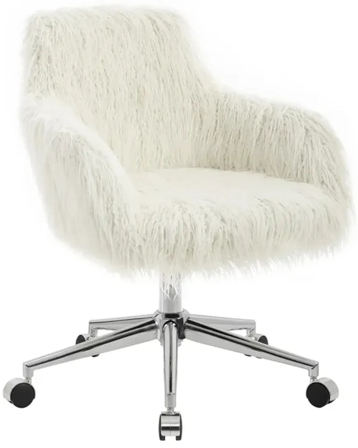 Linon Fiona Faux Fur White Desk Chair