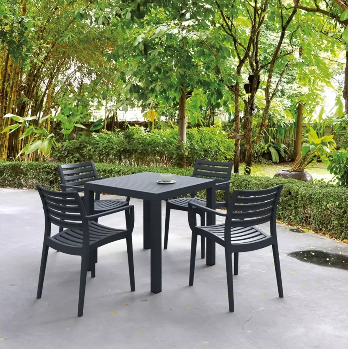 Compamia Artemis Resin Square Dining Set with 4 Arm Chairs Dark Gray