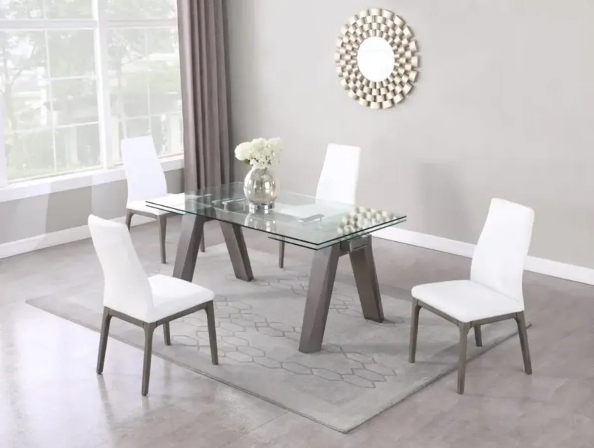 Chintaly Esther Grey/White Modern Dining Set with Extendable Glass Table & 2-Tone Chairs