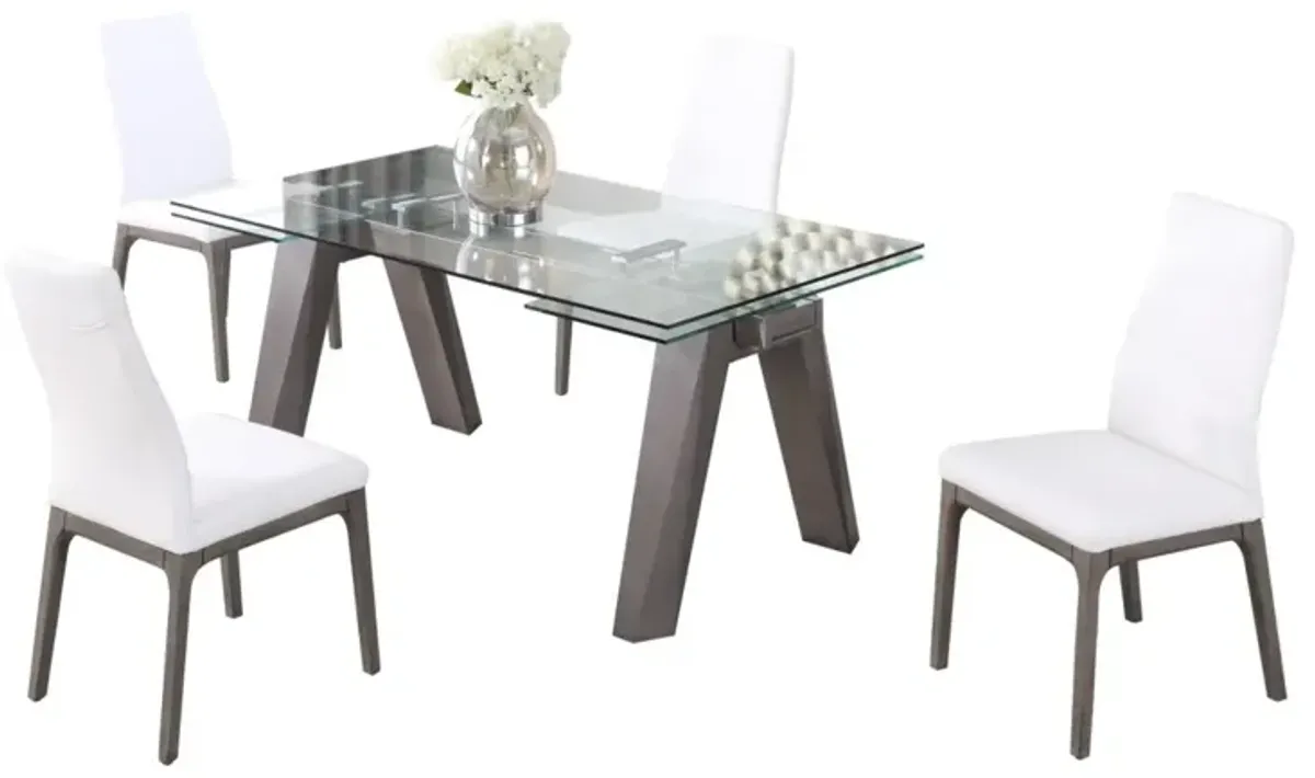 Chintaly Esther Grey/White Modern Dining Set with Extendable Glass Table & 2-Tone Chairs