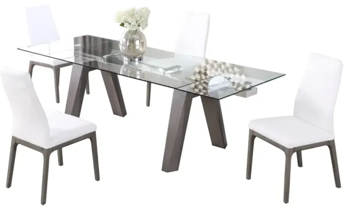 Chintaly Esther Grey/White Modern Dining Set with Extendable Glass Table & 2-Tone Chairs