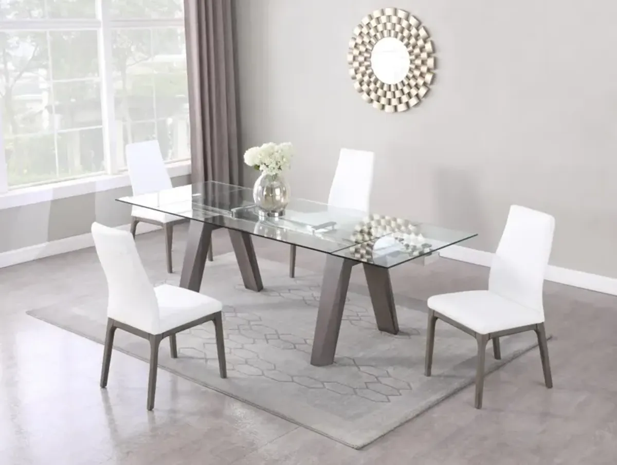 Chintaly Esther Grey/White Modern Dining Set with Extendable Glass Table & 2-Tone Chairs